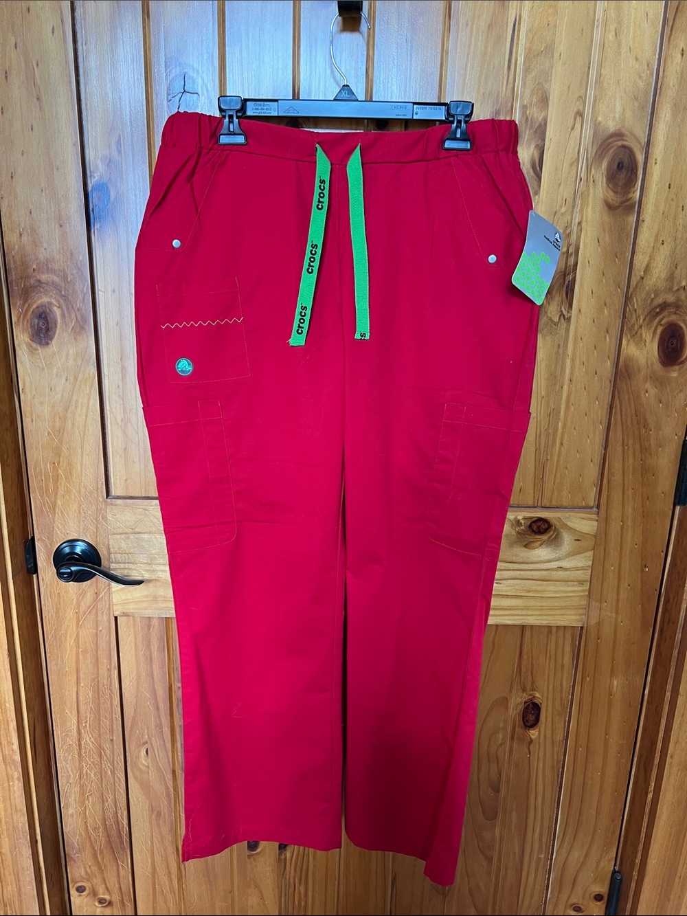 CROCS women’s  Bright Red Cargo Pants with Green Drawstring